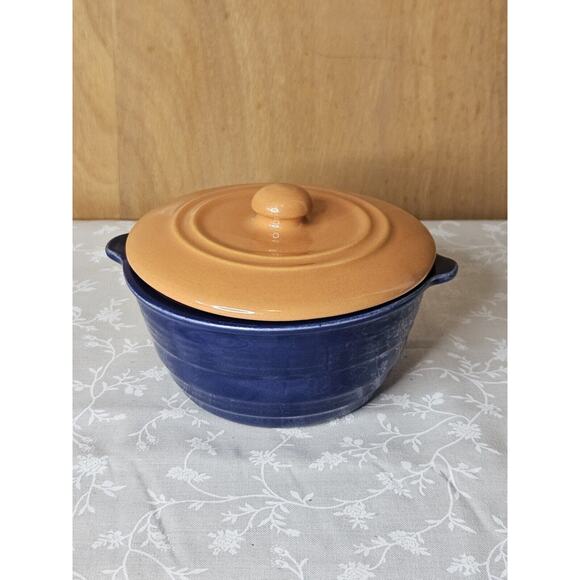 Vintage Pacific Hostessware Blue 205 Lidded Ramekin With Orange Lid 205C US Made - Picture 1 of 7